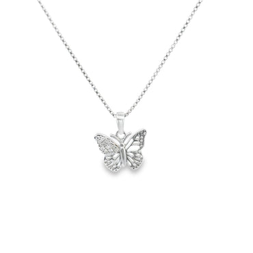 Sterling Silver 18 Inch Necklace Set with Elegant Mini Butterfly Diamond Charm