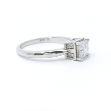 Sterling Silver with Princess Cut Moissanite Promise Ring CTW 0.79 image 1