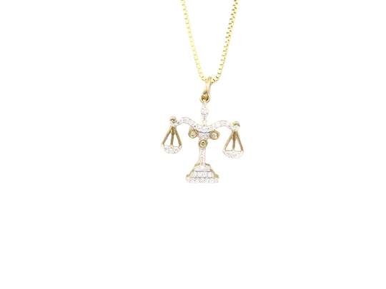 Scales of Justice 10K Gold Diamond Charm 0.15 CTW with 10K Gold Box Chain 16 Inch Set