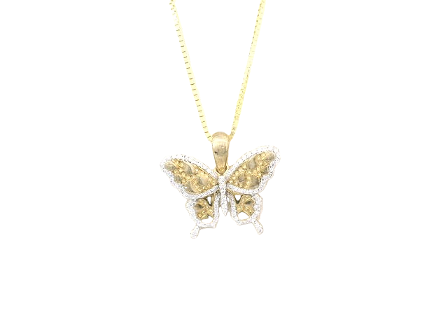 10K Gold Butterfly Diamond Charm 20 Inch Necklace Set