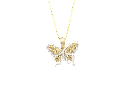 10K Gold Butterfly Diamond Charm 20 Inch Necklace Set