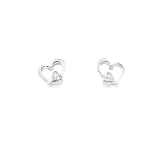 Sterling Silver over Heart Diamond Stud Earrings
