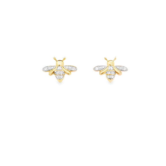 Sterling Silver Gold-Plated Diamond Accent Bee Earrings