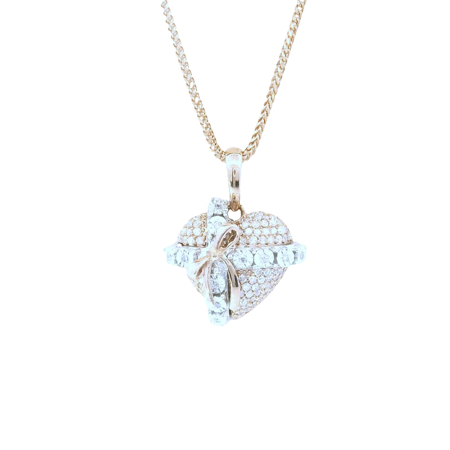 10K Rose Gold Heart-Cross Diamond Charm Necklace Set 0.12 CTTW