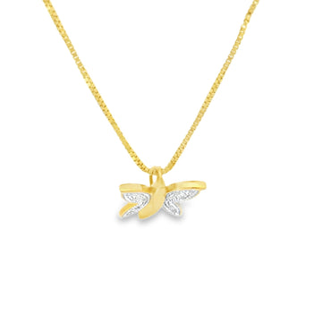Sterling Silver Gold-Plated Elegant Butterfly Charm 18 Inch Necklace with Round Cut Diamond Set