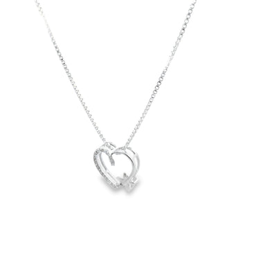 Sterling Silver Diamond Heart Charm 18 Inch Necklace Set