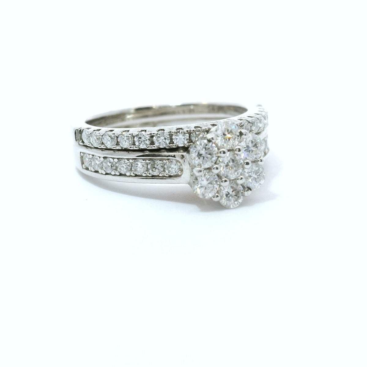 Sterling Silver with Flower Promise Ring Moissanite Set CTW .85 image 2