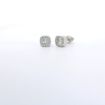 Sterling Silver with Square Baguette Cubic Zirconia Earrings image 1