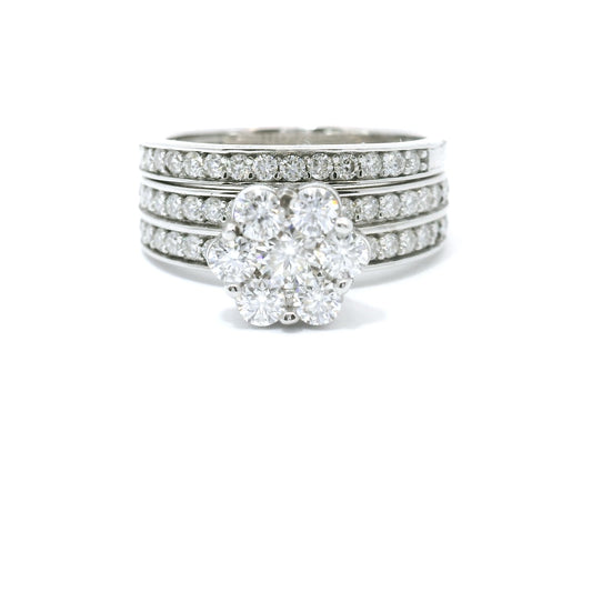 Sterling Silver with Flower Cluster Moissanite Promise Set CTW 1.30 image 0