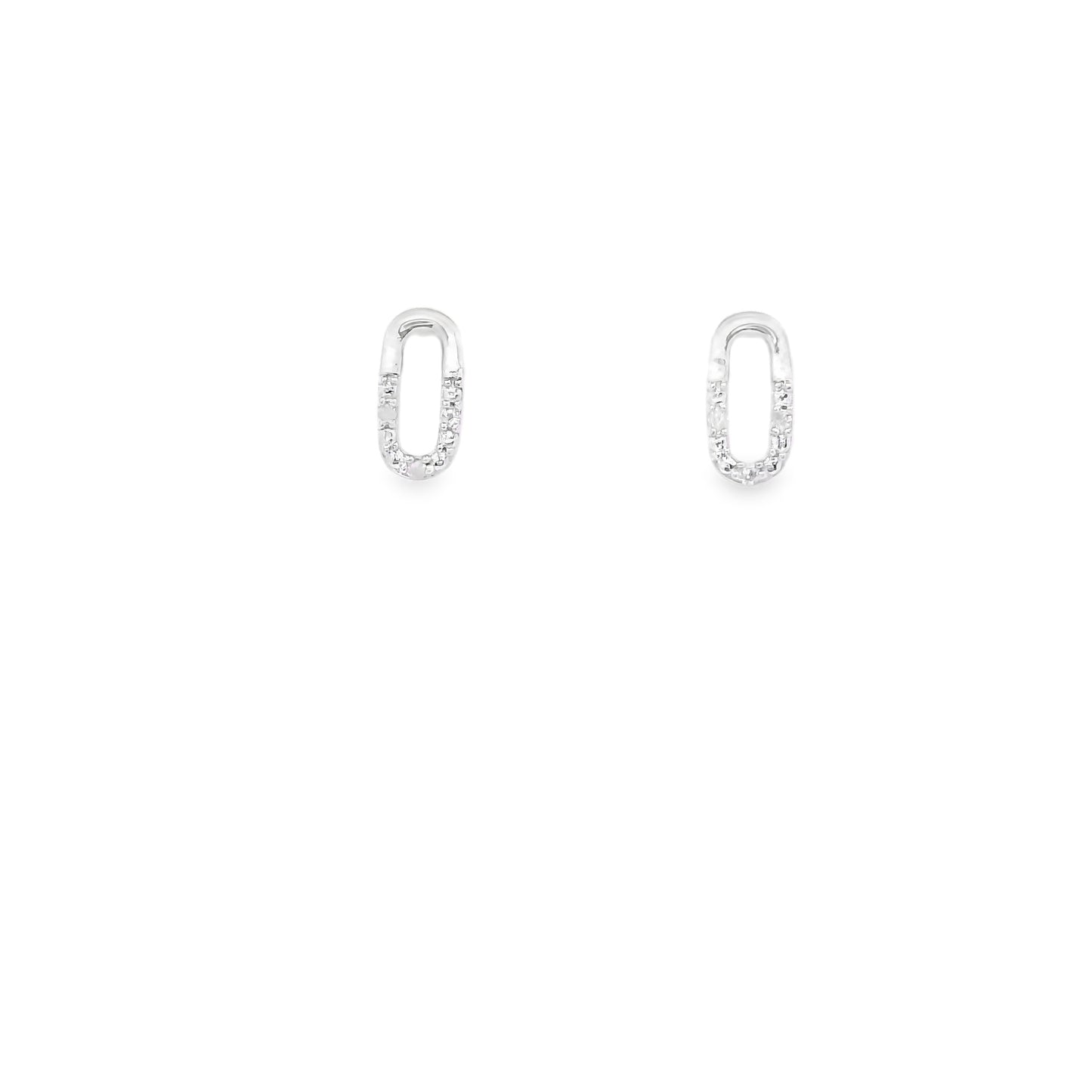 Sterling Silver Hoop Earrings with Diamond Accents