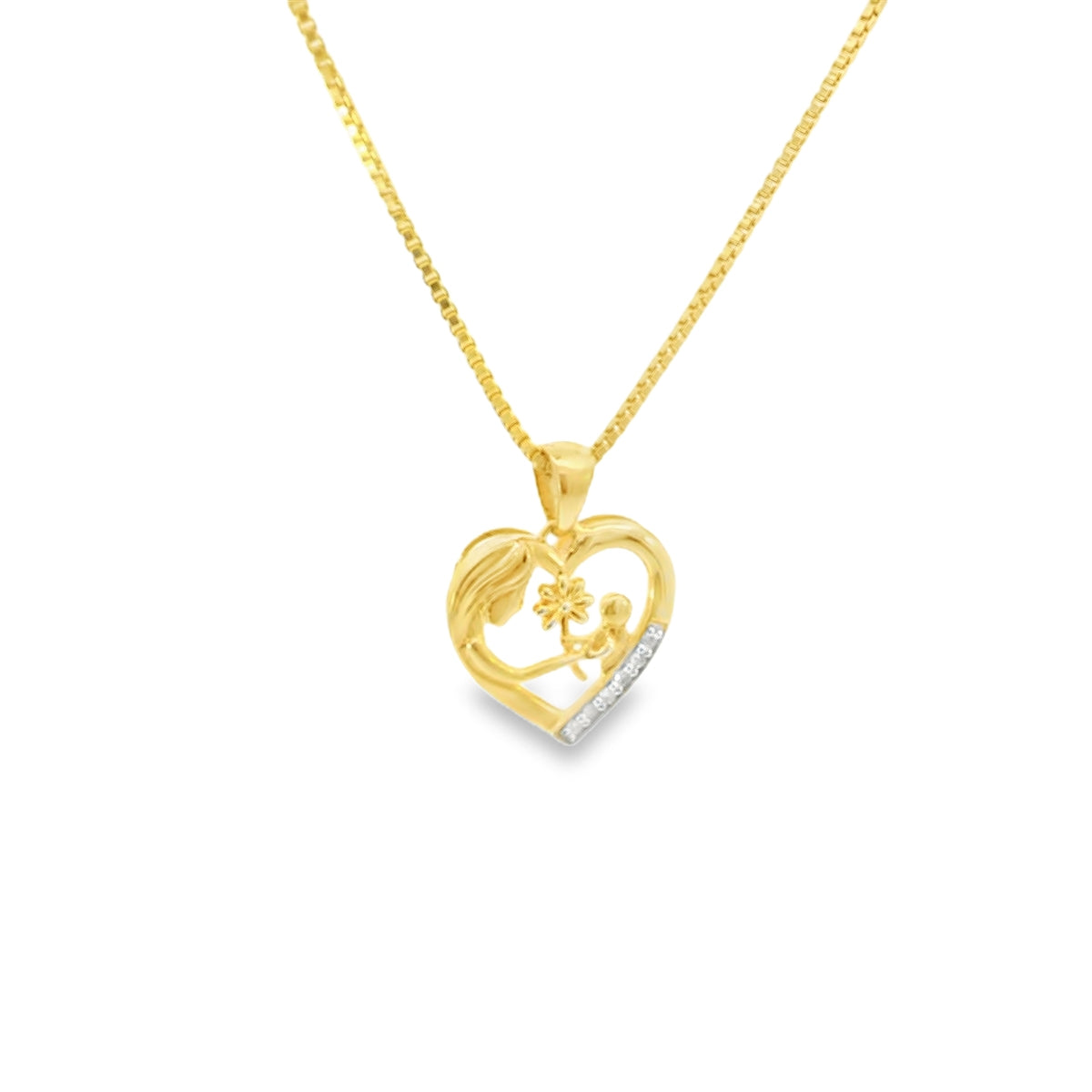 Sterling Silver Mother & Child Diamonds Charm 18 Inch Necklace