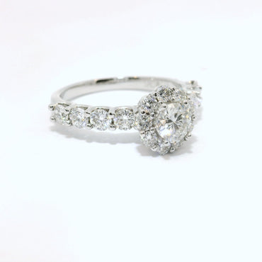 Sterling Silver Promise Ring with Oval Brilliant Moissanite Halo CTW 1.61 image 1