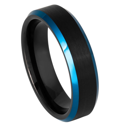 Tungsten Carbide Metallic Blue Beveled Ring
