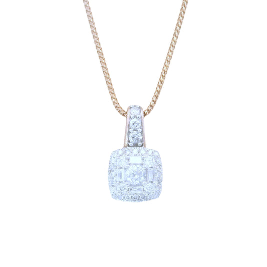 10K Rose Gold Elegant Rounded-Square Diamond Charm 18 Inch Necklace Set 0.20 CTTW