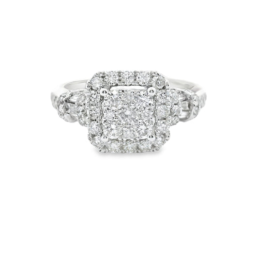 14K White Gold Multi Stone Square Cut Diamonds Ring 1.09 CTTW