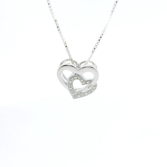 Sterling Silver Diamond Duo Heart Charm 18 Inch Necklace Set