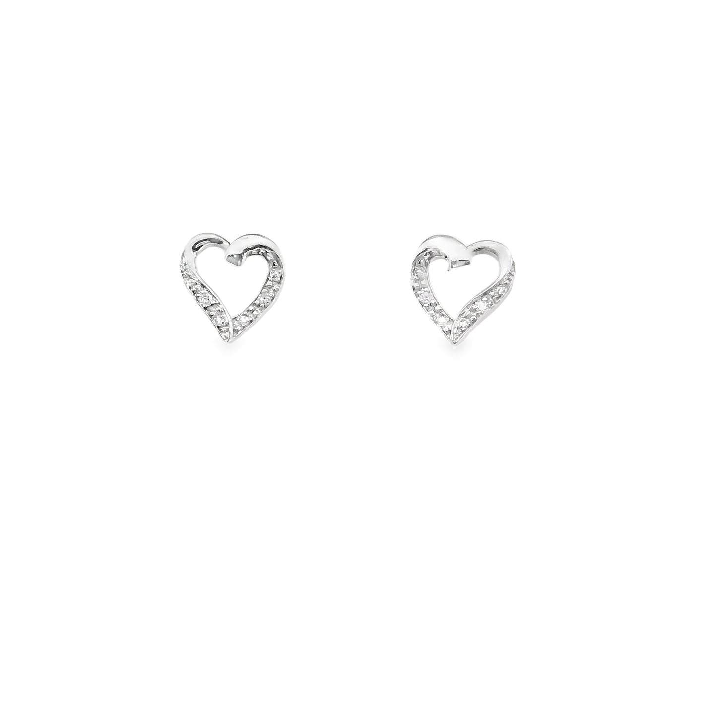 Sterling Silver Heart-Shaped Earrings with Round Diamonds