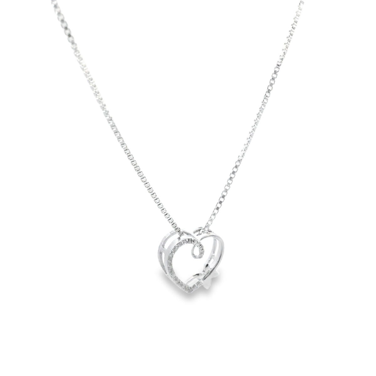 Sterling Silver Diamond Heart Charm 18 Inch Necklace Set