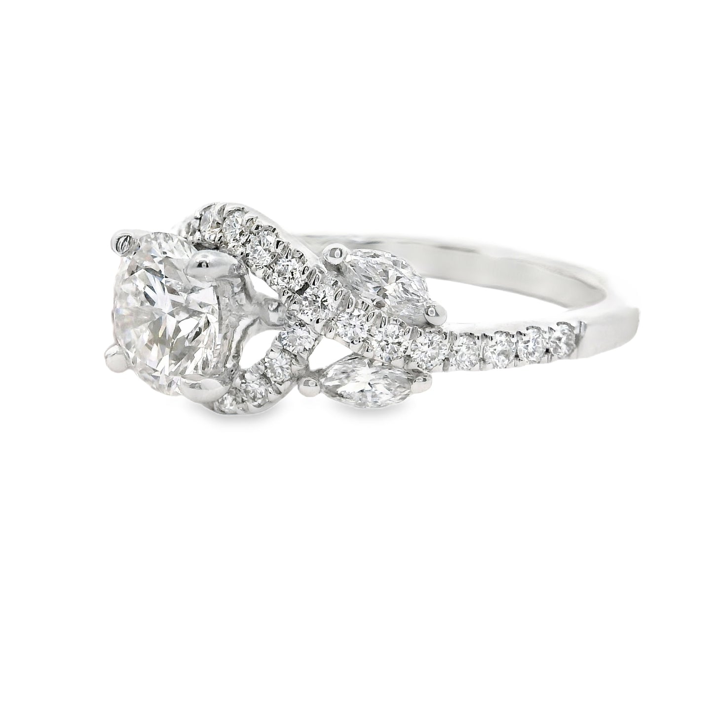 14K Elegant Leaf Multistone Round Brilliant Cut Lab Diamond Ring 1.70 CTTW