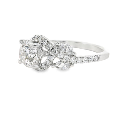 14K Elegant Leaf Multistone Round Brilliant Cut Lab Diamond Ring 1.70 CTTW