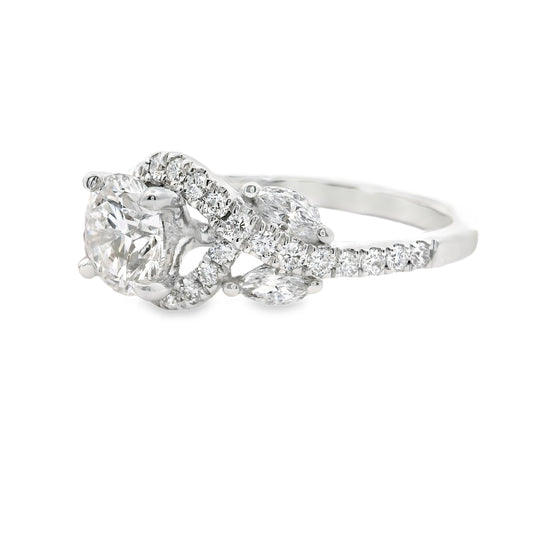 14K Elegant Leaf Multistone Round Brilliant Cut Lab Diamond Ring 1.70 CTTW