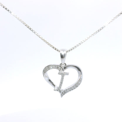 Sterling Silver Necklace with Elegant Heart Initial Diamond Pendent image 0