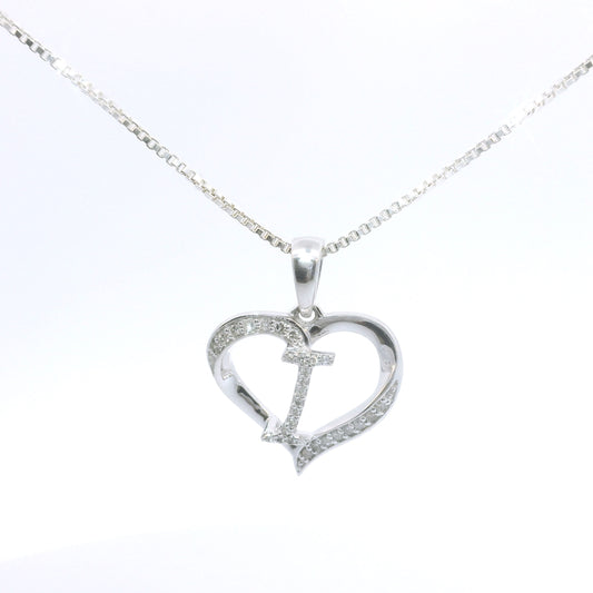 Sterling Silver Necklace with Elegant Heart Initial Diamond Pendent image 0