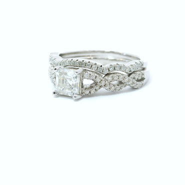 Sterling Silver with Princess Moissanite Promise Ring Set image 1