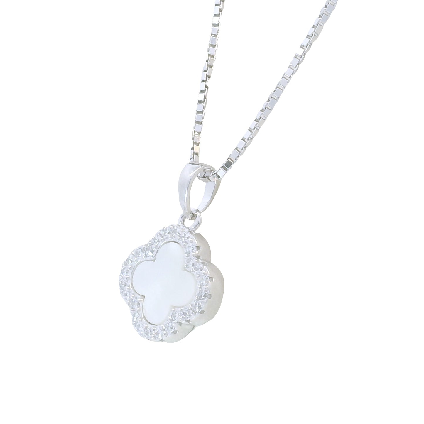 Sterling Silver Clover Motiff Pendant 18 Inch Necklace Set