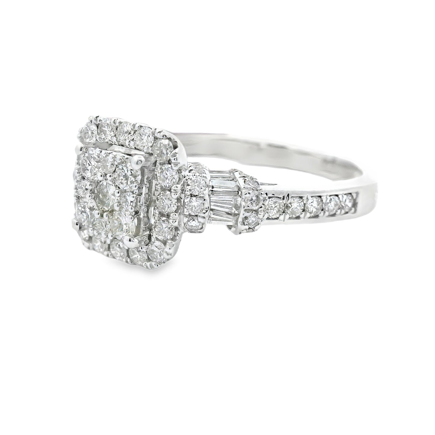 14K White Gold Multi Stone Square Cut Diamonds Ring 1.09 CTTW