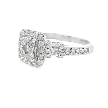 14K White Gold Multi Stone Square Cut Diamonds Ring 1.09 CTTW