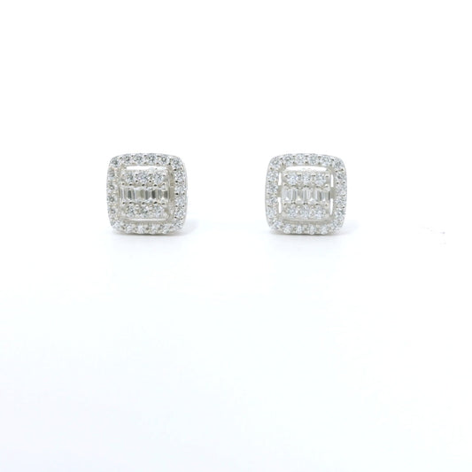 Sterling Siler with Square Cubic Zirconia Screwback image 0