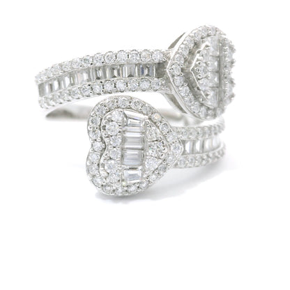 Sterling Silver with Heart Dual Moissanite Ring CTW 1.57 image 2