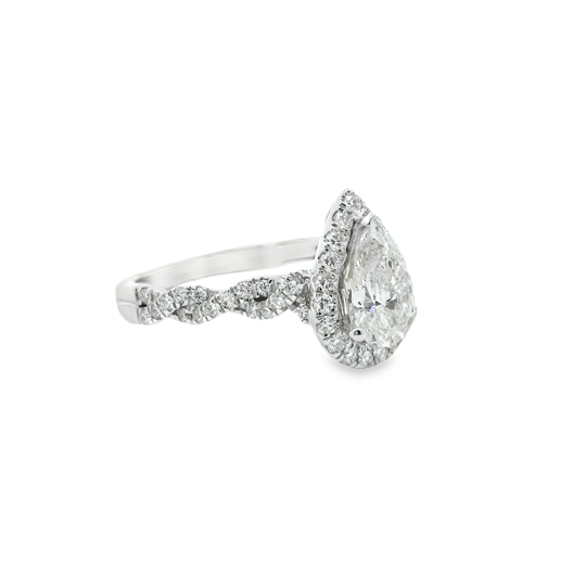 14k White Gold Pear Cut Engagement Ring Lab Diamond VS 1.59/C 1.01 CT