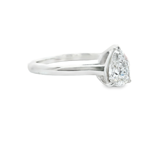14K White Gold Solitaire Ring with Pear-Shaped Brilliant Lab Diamond .75 CT