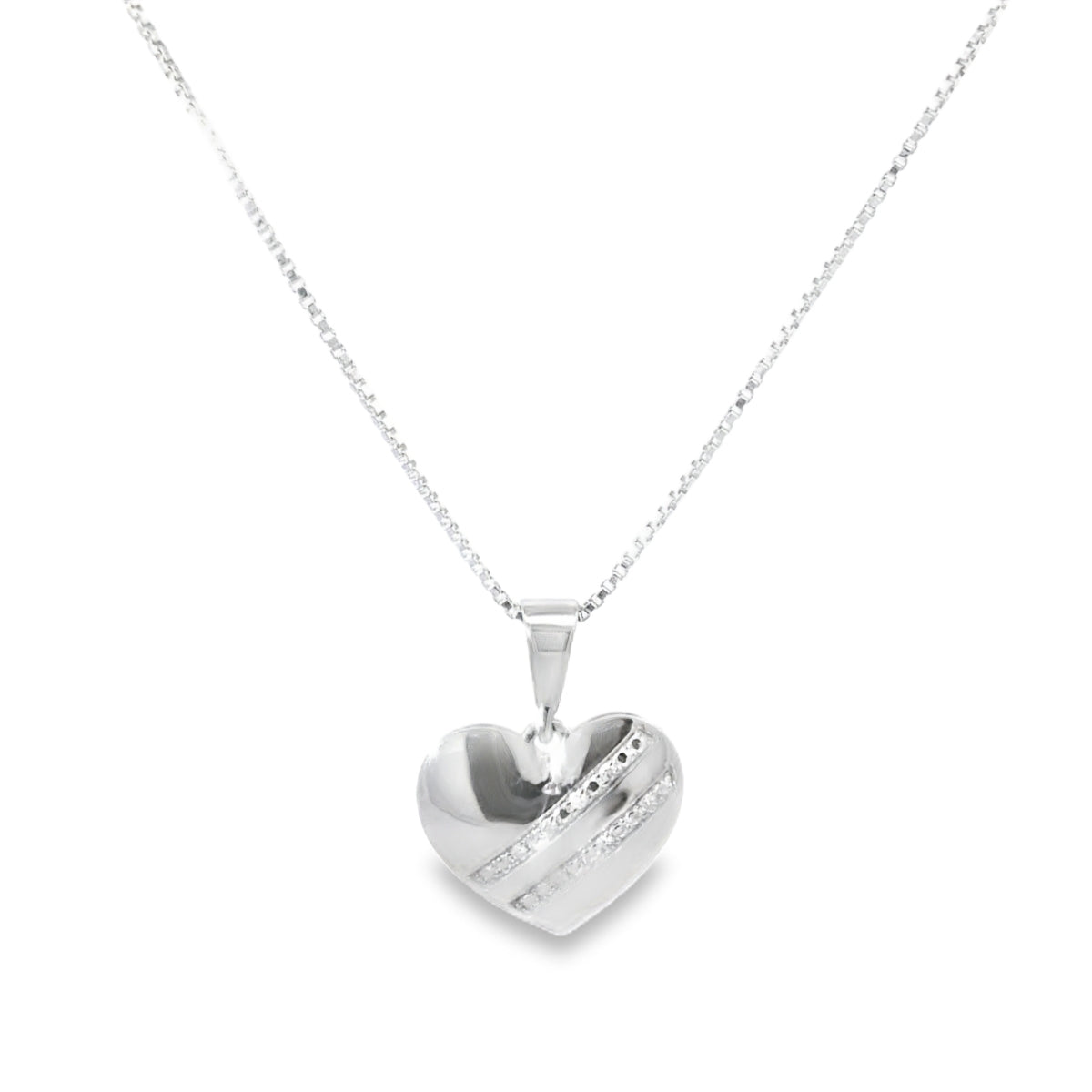 Sterling Silver Heart Pendant Necklace with Round Cut Diamonds