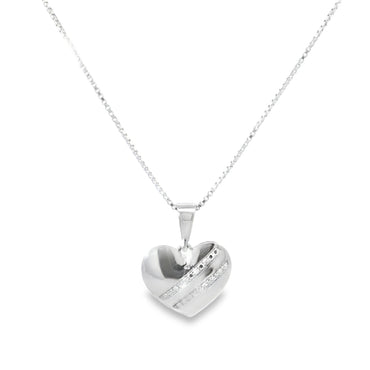Sterling Silver Heart Pendant Necklace with Round Cut Diamonds