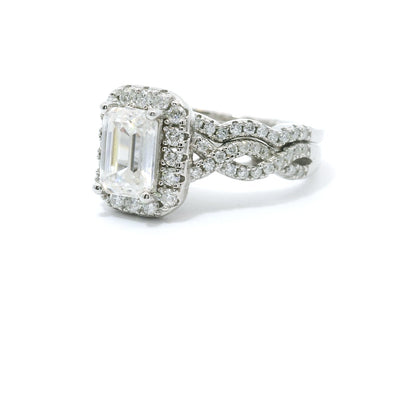 Sterling Silver with Emerald Cut Moissanite Wedding Set CTW 1.50 image 2