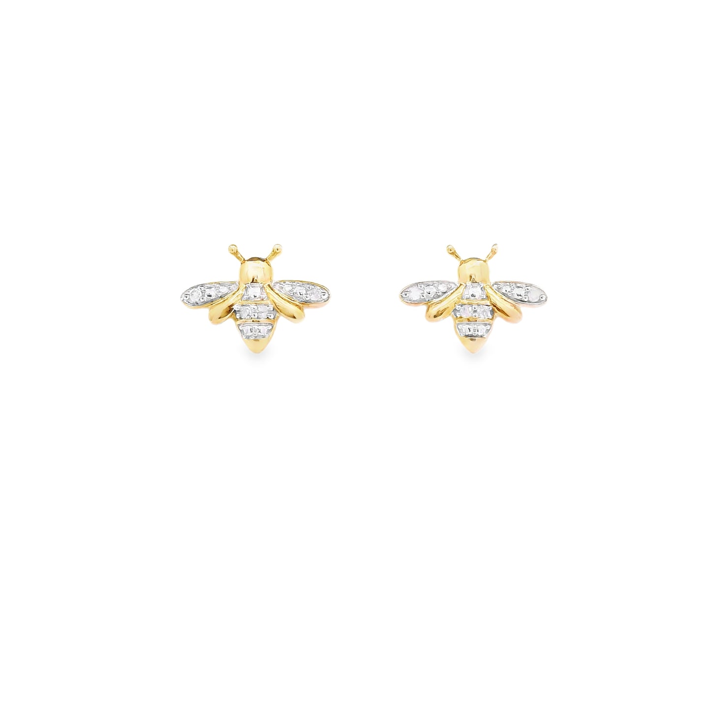 Sterling Silver Gold-Plated Diamond Accent Bee Earrings