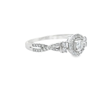 14K White Gold Elegant Twisted Ring with Multi Stone Round Cut Diamond 0.36 CTTW