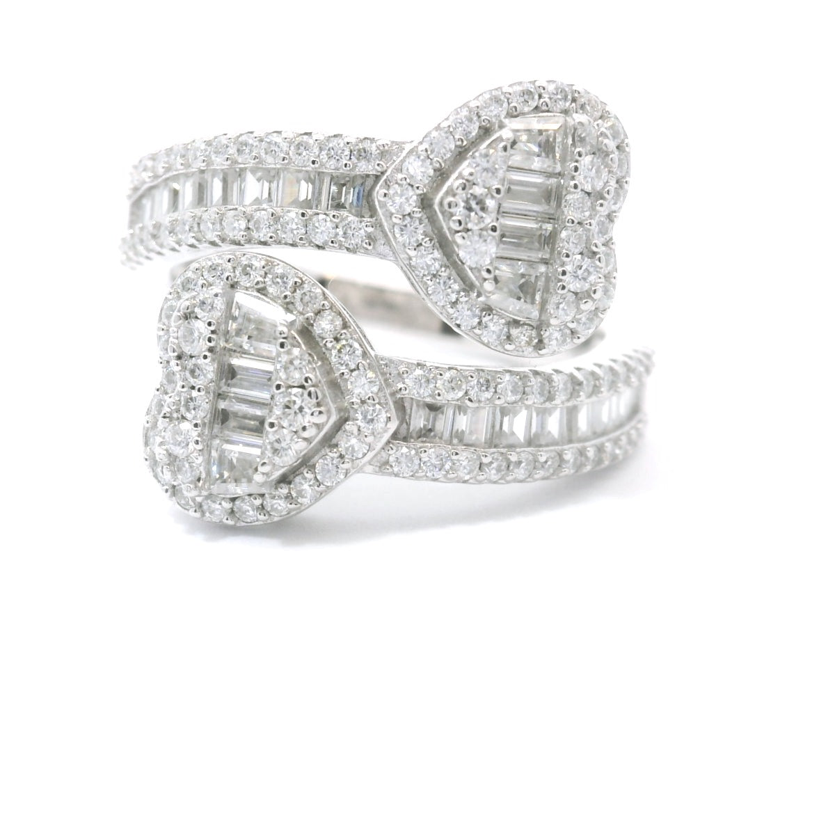 Sterling Silver with Heart Dual Moissanite Ring CTW 1.57 image 0