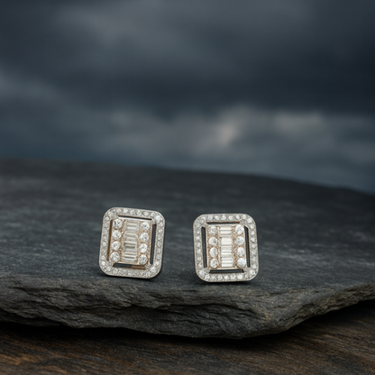 10K Rose Gold Rounded Square Diamond Screwback Earrings 0.49 CT