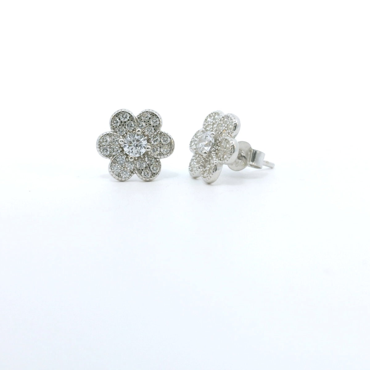 Sterling Silver with Flower Cubic Zirconia Earrings image 1