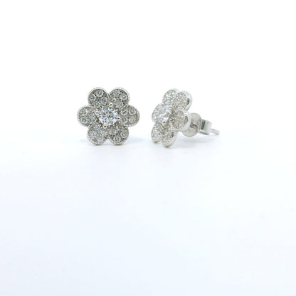 Sterling Silver with Flower Cubic Zirconia Earrings image 1