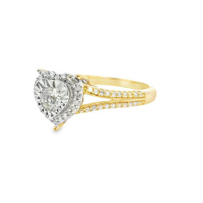 10K Yellow Gold Multistone Ring with Fancy Heart-Shaped Diamond 0.33 CTTW