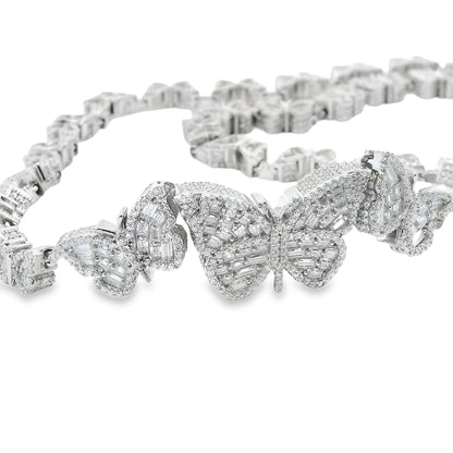 Sterling Silver Moissanite Butterfly Charm Necklace 18 Inches 17.35 CTTW VVS