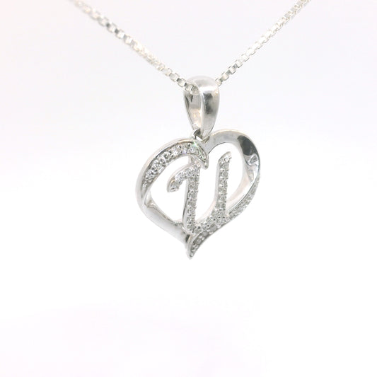 Sterling Silver Necklace with Elegant Heart Initial Diamond Pendent image 0