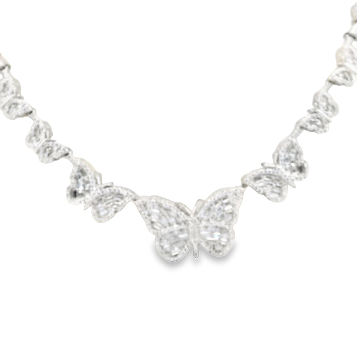 Sterling Silver Moissanite Butterfly Charm Necklace 18 Inches 17.35 CTTW VVS