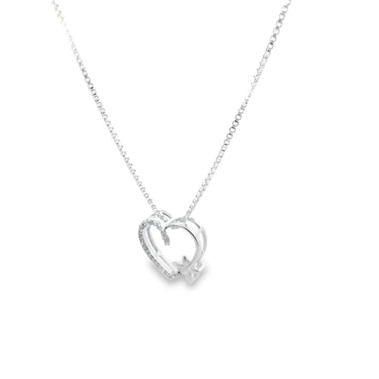 Sterling Silver Diamond Heart Charm 18 Inch Necklace Set