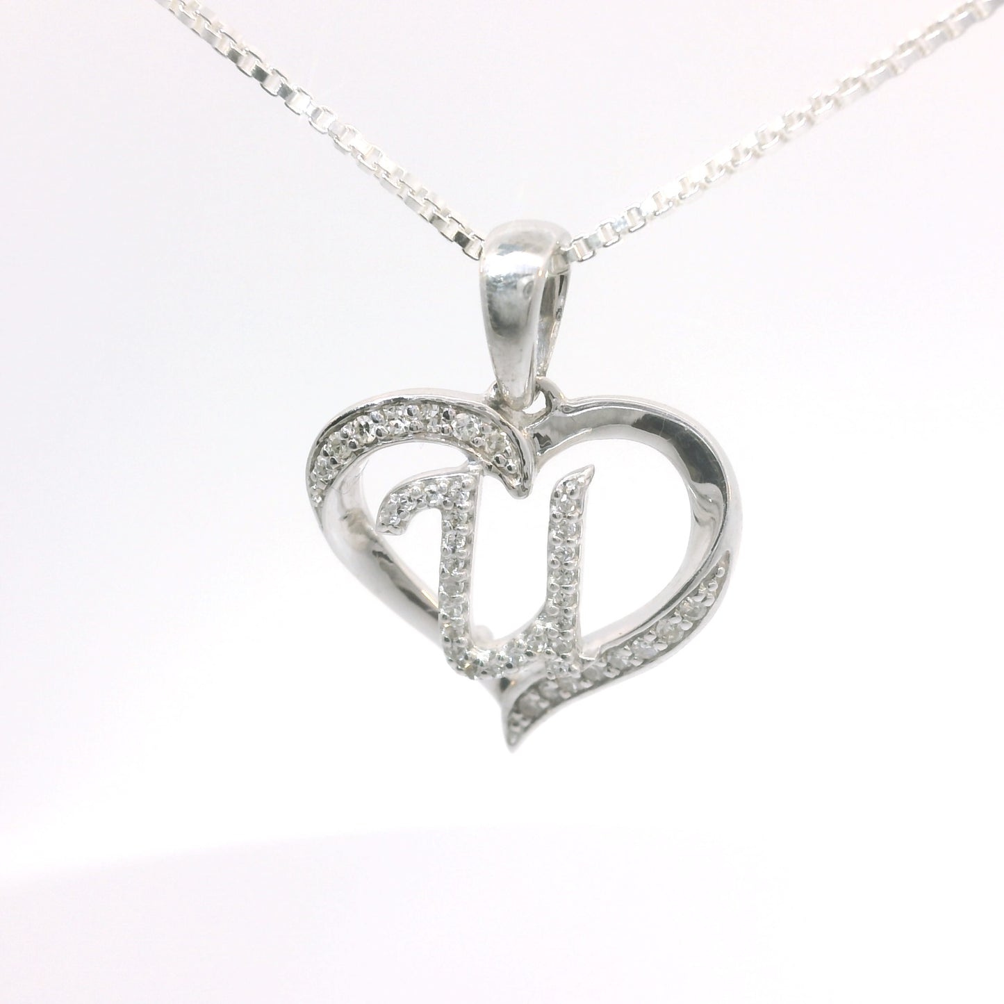 Sterling Silver Necklace with Elegant Heart Initial Diamond Pendent image 1